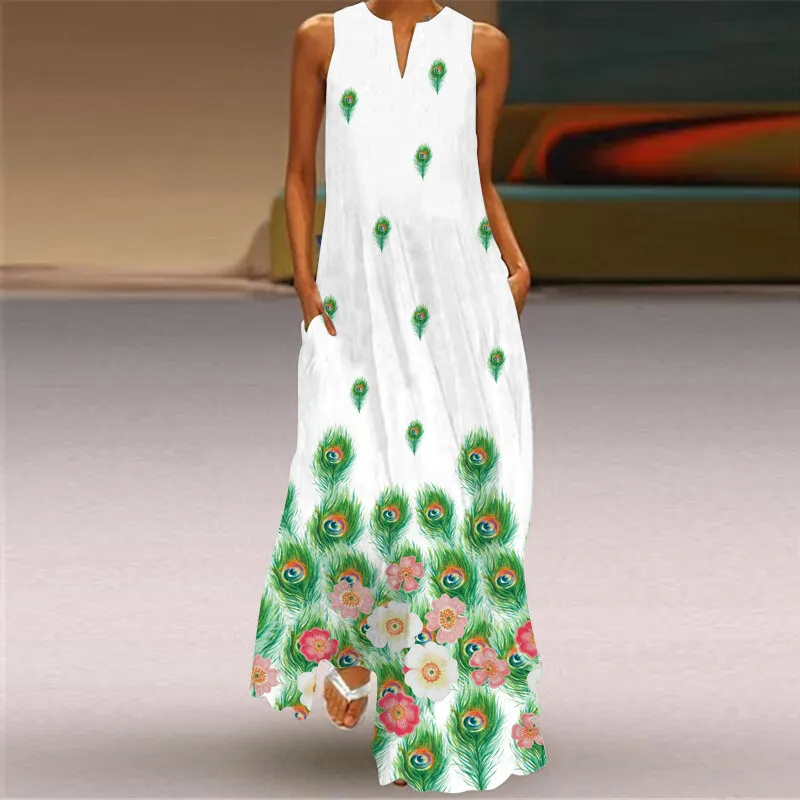 Street Fashion Urban - Vestido largo sin mangas con estampado