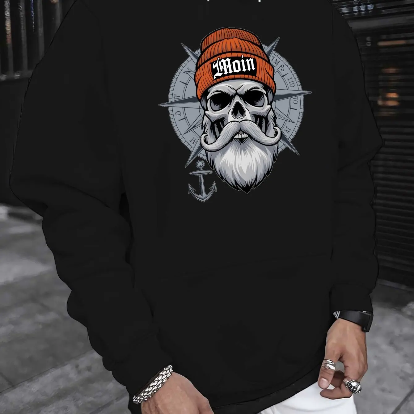 Street Fashion Shanghai - Sudadera con capucha negra para hombre,