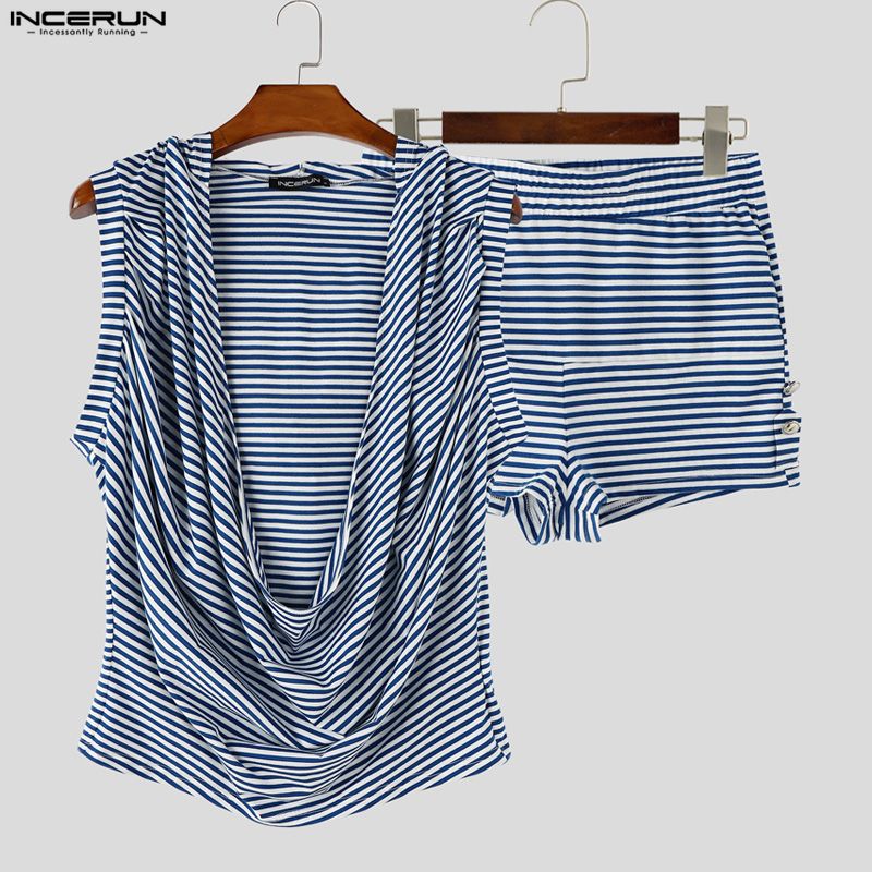 Street Summer Fashion - INCERUN Conjuntos a Rayas para Hombre,