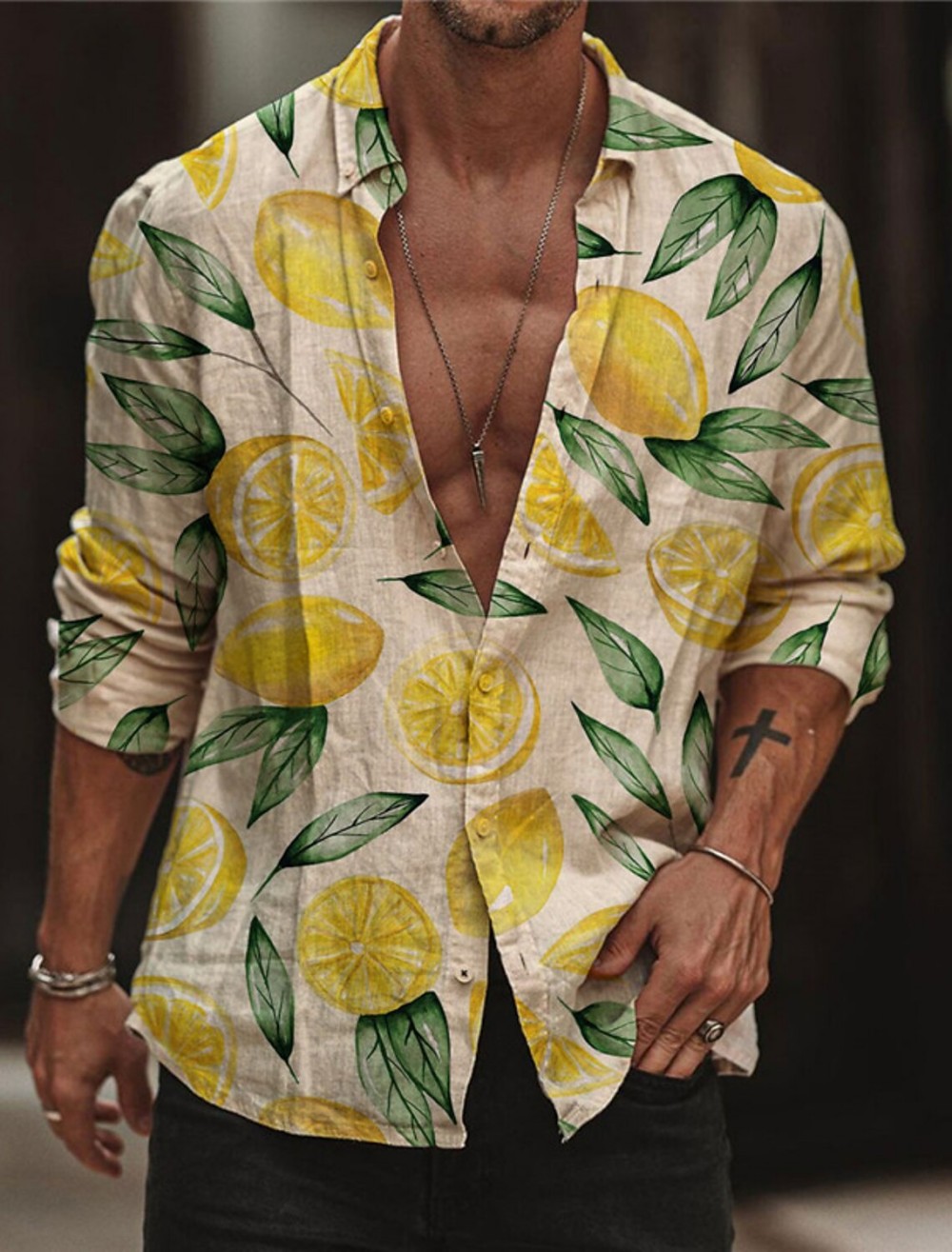 Street Fashion Shanghai - Camisa de Limón para Hombre, Camisa