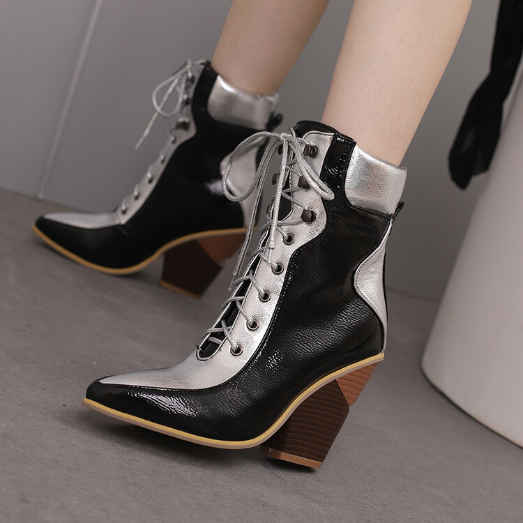 Street Fashion Urban - Botines de cuero bicolor con franjas